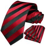 HISDERN Men's Striped Tie and Pocket Square Set