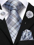 Men's Gray Silver Plaid Tie Set with Accessories