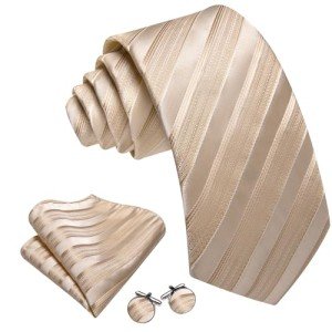 Champagne Stripe Men’s Tie Set with Cufflinks