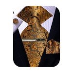 Men's Gold & Black Paisley Tie Set with Pocket Square