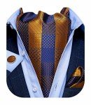 Men's Blue Gold Plaid Silk Cravat Tie Set