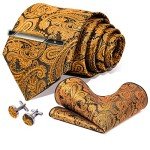 Men's Gold & Black Paisley Tie Set with Pocket Square