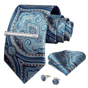 Men’s Paisley Blue & Beige Tie Set