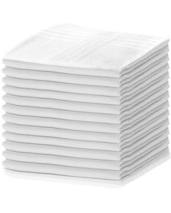 Umo Lorenzo Men's 100% Cotton White Handkerchiefs - 12 Pack