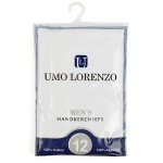 Umo Lorenzo Men's 100% Cotton White Handkerchiefs - 12 Pack