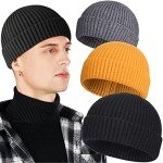 Men's 3 Pack Wool Fisherman Beanies - Black, Gray, Yellow