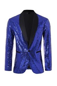 Blue Sequin Tuxedo Blazer for Men, X-Large