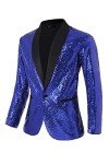 Blue Sequin Tuxedo Blazer for Men, X-Large