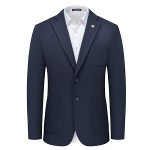 Men's Navy Blue Casual Knit Blazer Jacket