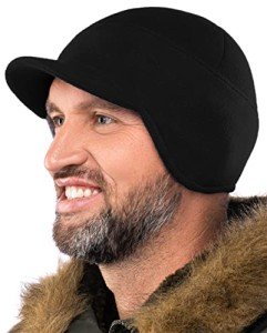 Fleece Winter Beanie with Visor - Black