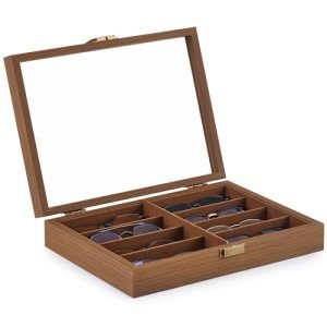Sleek Walnut Sunglasses Organizer with 8 Slots