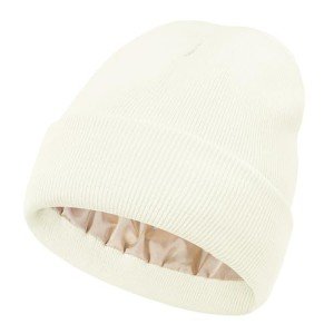 Men's Knit Cuffed Beanie Hat in White