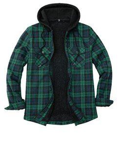 Men's Hooded Plaid Shirt Jacket - Sherpa Lined