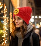 Smiley Face Embroidered Beanie Hat for Everyone