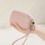 Small Leather Coin Purse with Keychain and Wristlet