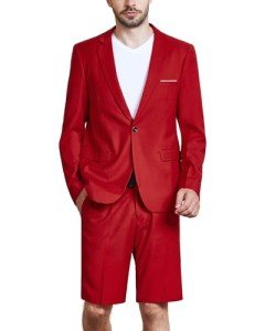 Red Slim Fit Suit Set with Blazer and Shorts