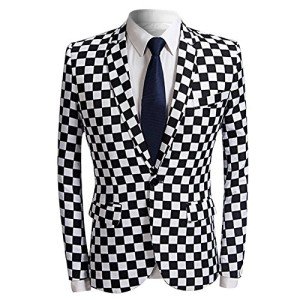 Men's Slim Fit Casual Blazer - Black & White Plaid