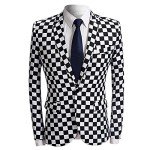 Men's Slim Fit Casual Blazer - Black & White Plaid