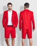 Red Slim Fit Suit Set with Blazer and Shorts