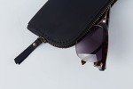Compact Black Leather Zippered Sunglasses Case for Men
