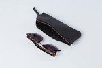 Compact Black Leather Zippered Sunglasses Case for Men