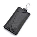 Black Leather Key Case Wallet with 6 Hooks