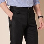 Slim-Fit Flat-Front Dress Pants for Men - Black
