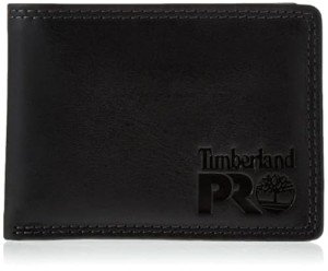 Timberland PRO Men's Leather RFID Wallet - Black/Brandy