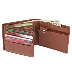 Men's Tan Leather RFID Bifold Wallet with Coin Pocket