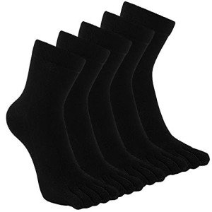 Men's Five Finger Cotton Crew Toe Socks - Black