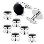 Men's Classic Black & Silver Cufflink Set