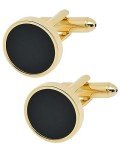Gold Plated Round Cufflinks with Black Agate