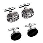 Men's Stainless Steel Cufflinks Set - Black & Retro