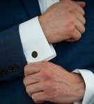 Gold Plated Round Cufflinks with Black Agate