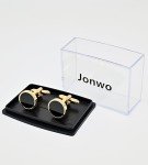 Gold Plated Round Cufflinks with Black Agate
