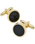 Gold Plated Round Cufflinks with Black Agate