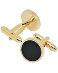 Gold Plated Round Cufflinks with Black Agate