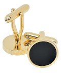 Gold Plated Round Cufflinks with Black Agate