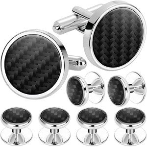 Men's Carbon Fiber Cufflinks and Tuxedo Stud Set