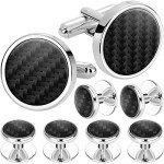 Men's Carbon Fiber Cufflinks and Tuxedo Stud Set