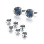 UJOY Men's Blue Cufflinks and Studs Set