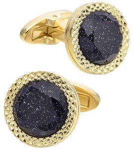 Blue Sandstone Round Cufflinks with Gift Case