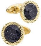Blue Sandstone Round Cufflinks with Gift Case