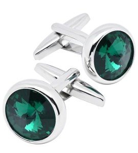 Green Crystal Men's Cufflinks in Gift Case