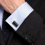 Mr.Van Carbon Fiber Rhodium Plated Cufflinks Set