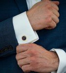 Blue Sandstone Round Cufflinks with Gift Case