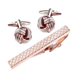 HAWSON Men's Rose Gold Cufflinks & Tie Clip Set