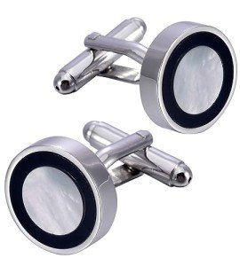 Men's Dark Blue Circle Mother of Pearl Cufflinks