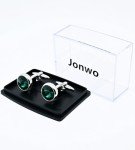 Green Crystal Men's Cufflinks in Gift Case