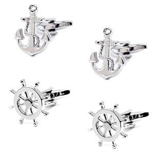 Nautical Anchor and Ship Wheel Cufflinks for Men